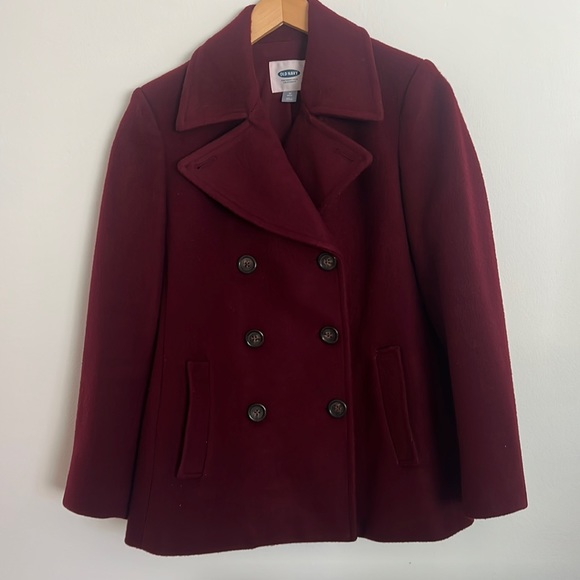 Old Navy Maroon Pea Coat - Picture 1 of 10